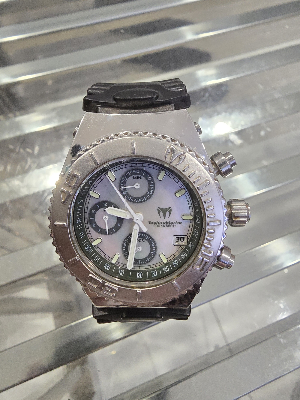 TechnoMarine Men’s Silver Chronograph Watch with Black Strap